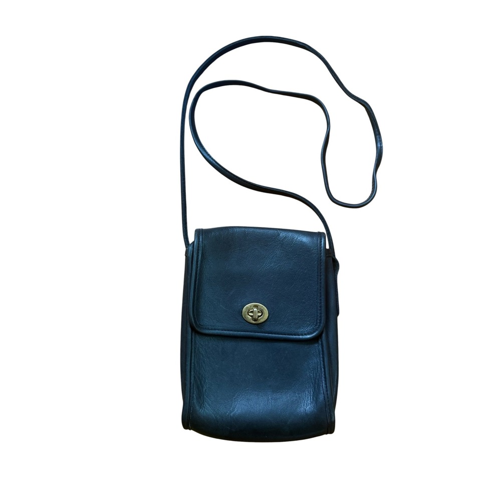 Coach 90s Vintage scooterLeather Crossbody Turnlock Pouch Bag Black 9898